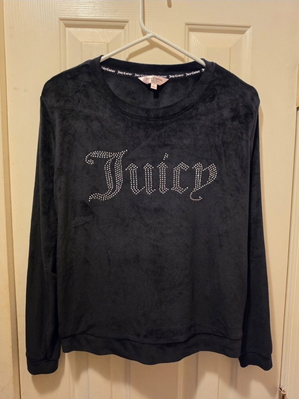 Juicy Couture Black Rhinestone Logo Velour Crewneck